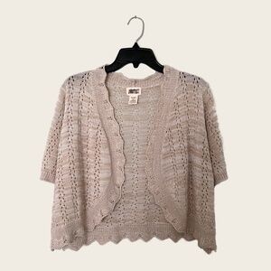 Vintage Sweet Kizz Beige Short Sleeve Pointelle Knit Cardigan
